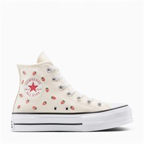 Converse Womens Chuck Taylor All Star Lift Platform Hi Embroidered Strawberries Trainers Egret/Soft Red/White