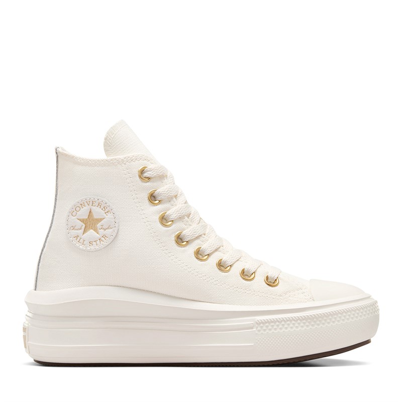 Converse Junior Chuck Taylor All Star Move Hi Tonal Canvas Trainers Egret/Metallic Light Gold