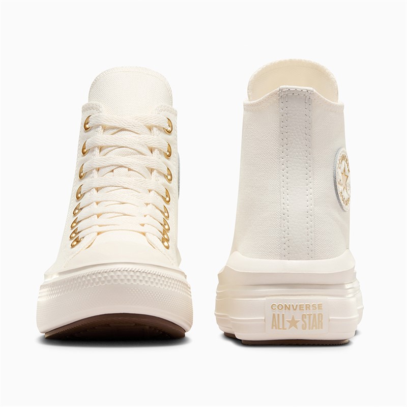 Converse Junior Chuck Taylor All Star Move Hi Tonal Canvas Trainers Egret/Metallic Light Gold