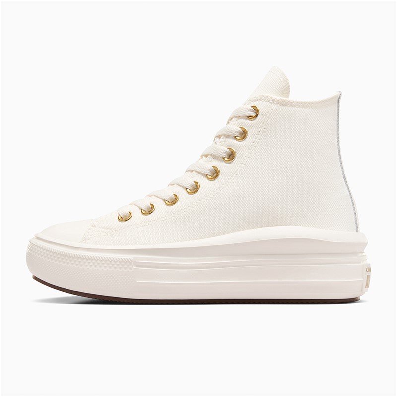 Converse Junior Chuck Taylor All Star Move Hi Tonal Canvas Trainers Egret/Metallic Light Gold