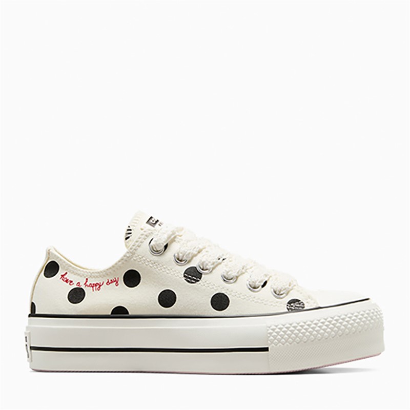 Converse Womens Chuck Taylor All Star Lift Platform Ox Polka Dots Trainers Egret/Black/Days Ahead