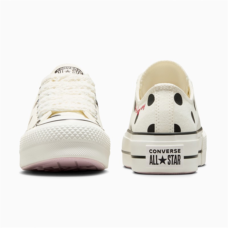 Converse Womens Chuck Taylor All Star Lift Platform Ox Polka Dots Trainers Egret/Black/Days Ahead