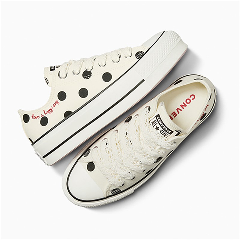 Converse Womens Chuck Taylor All Star Lift Platform Ox Polka Dots Trainers Egret/Black/Days Ahead