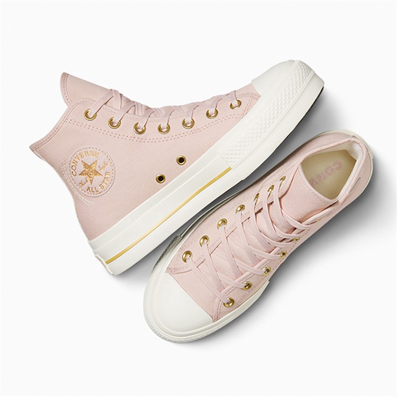 Converse Womens Chuck Taylor All Star Lift Platform Hi Tailored Lines Trainers Flush Stone/Egret/Gold