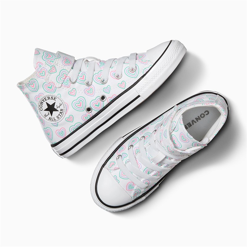 Converse Girls Chuck Taylor All Star Hi Hearts Easy On Trainers White/Oops Pink/White