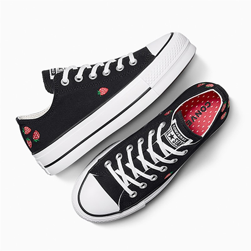 Converse Womens Chuck Taylor All Star Lift Platform Ox Trainers Black/Soft Red/White