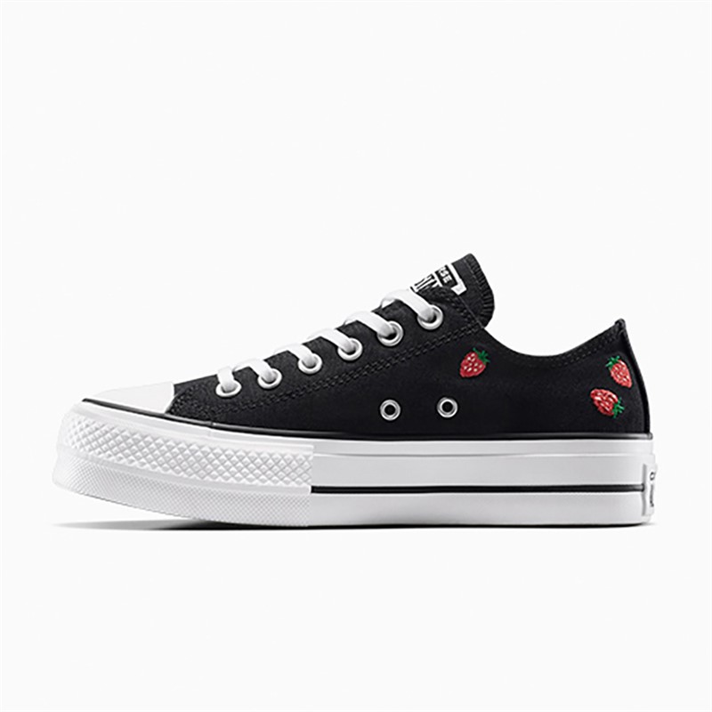 Converse Womens Chuck Taylor All Star Lift Platform Ox Trainers Black/Soft Red/White