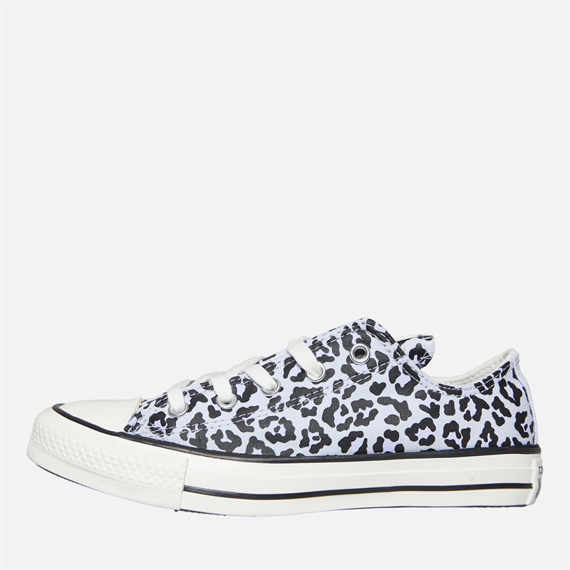 Converse Junior Girls Chuck Taylor All Star Ox Leopard Trainers Blueberry Ice/Egret/Black