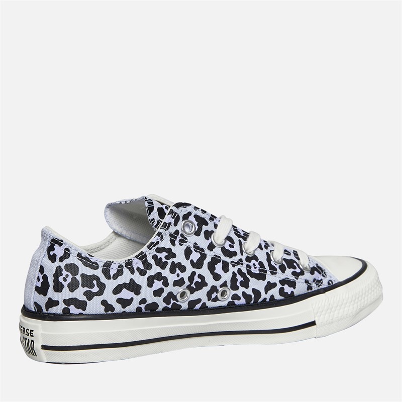 Converse Junior Girls Chuck Taylor All Star Ox Leopard Trainers Blueberry Ice/Egret/Black