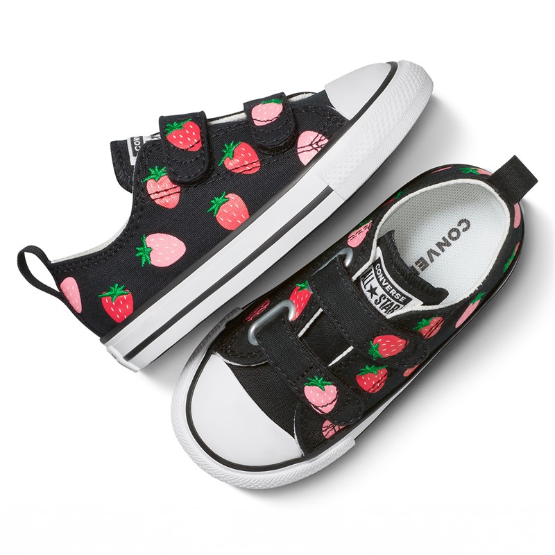 Converse Infant Girls Chuck Taylor All Star Ox Strawberries Easy On Trainers Black/Soft Red/Watermelon Pink
