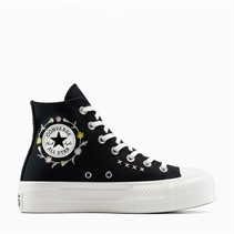Converse Womens Chuck Taylor All Star Lift Platform Hi Floral Embroidery Trainers Black/Egret/Flamingo Fade