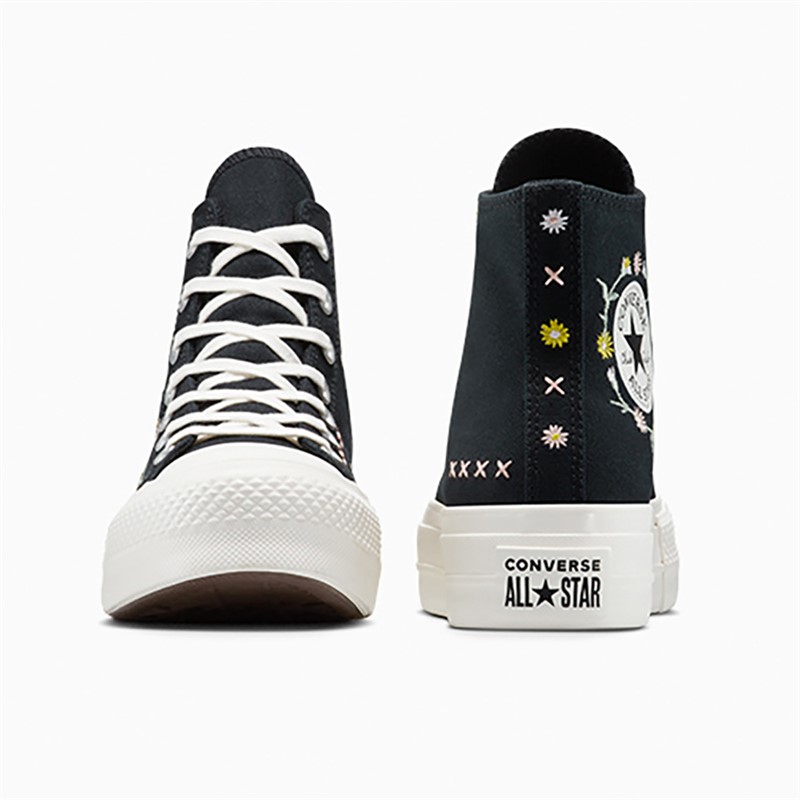 Converse Womens Chuck Taylor All Star Lift Platform Hi Floral Embroidery Trainers Black/Egret/Flamingo Fade