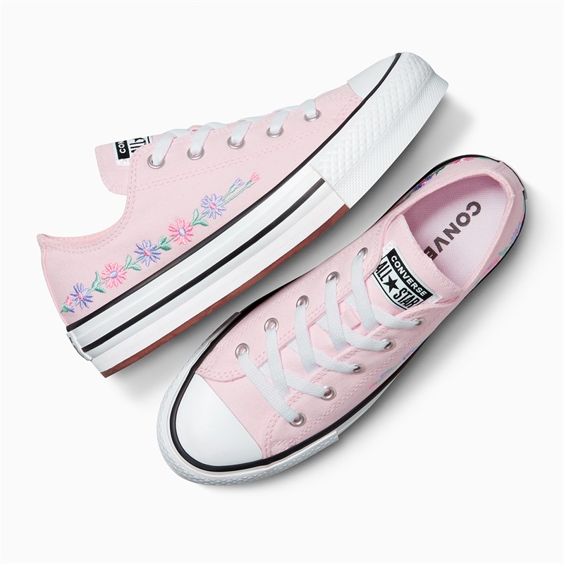 Converse Junior Girls Chuck Taylor All Star Lift Platform Ox Florals Trainers Sugar Berry/White/Black