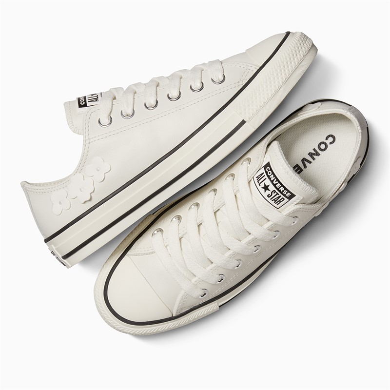 Converse Womens Chuck Taylor All Star Ox Leather 3D Flowers Trainers Vintage White/Egret/Black