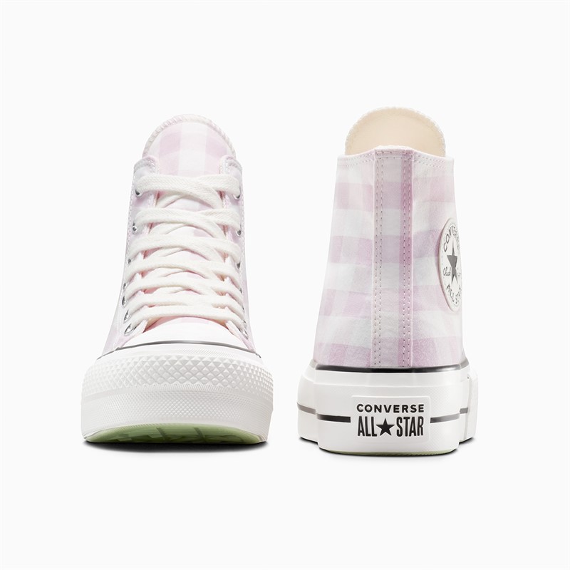 Converse Womens Chuck Taylor All Star Lift Platform Hi Gingham Trainers Vintage White/Summit Pink