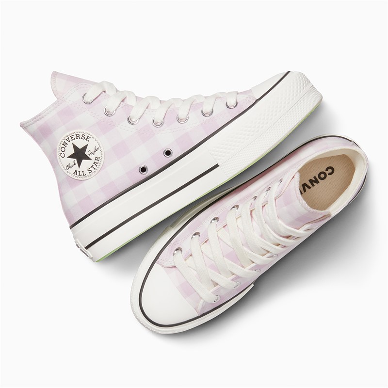 Converse Womens Chuck Taylor All Star Lift Platform Hi Gingham Trainers Vintage White/Summit Pink