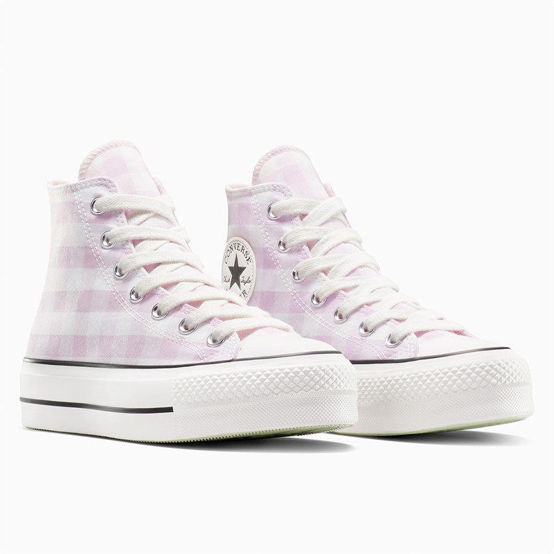 Converse Womens Chuck Taylor All Star Lift Platform Hi Gingham Trainers Vintage White/Summit Pink