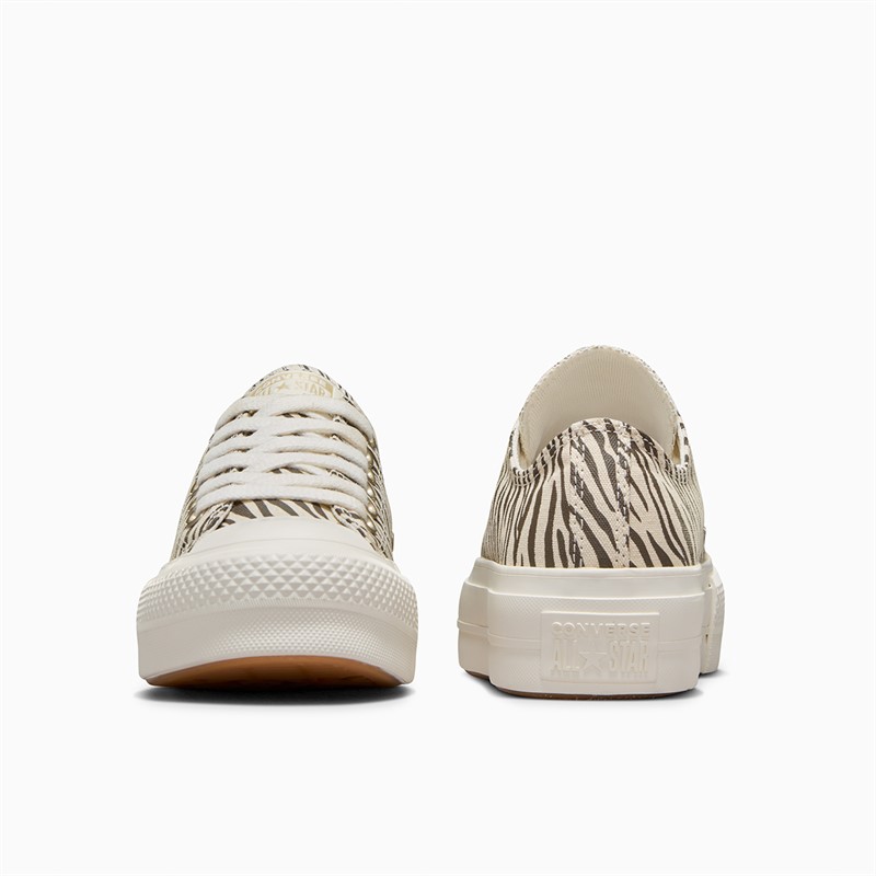 Converse Womens Chuck Taylor All Star Lift Platform Ox Zebra Print Trainers Egret/Egret/Engine Smoke