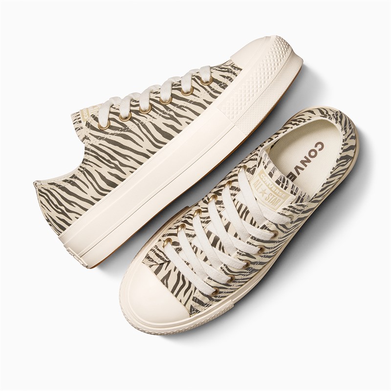 Converse Womens Chuck Taylor All Star Lift Platform Ox Zebra Print Trainers Egret/Egret/Engine Smoke