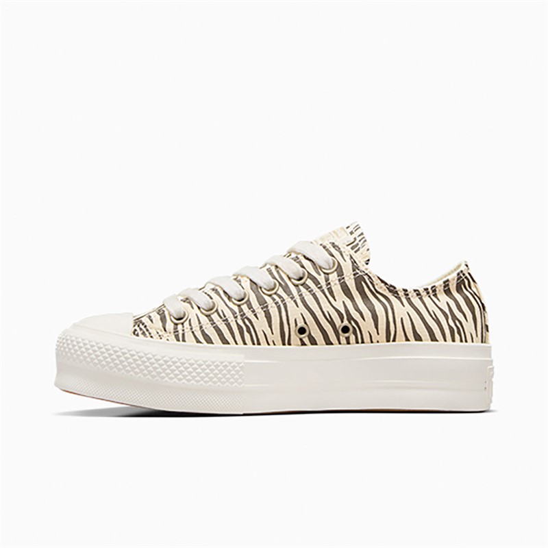 Converse Womens Chuck Taylor All Star Lift Platform Ox Zebra Print Trainers Egret/Egret/Engine Smoke