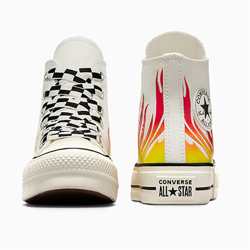 Converse Womens Chuck Taylor All Star Lift Platform Hi Flames Trainers Egret/Enamel Red/Black
