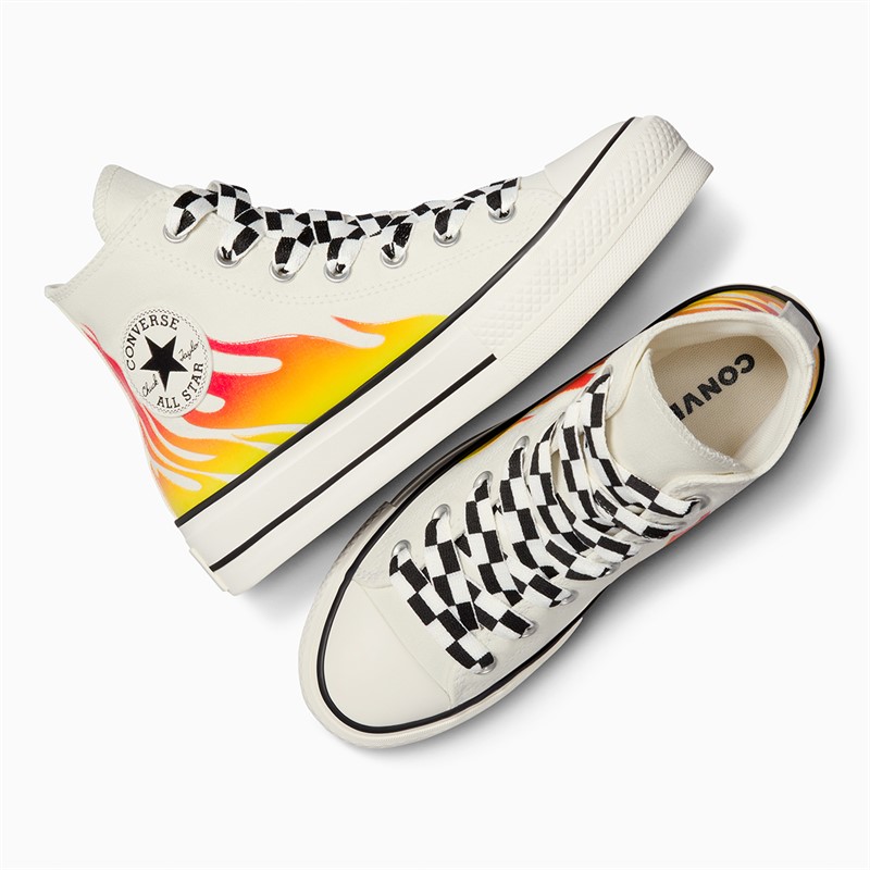 Converse Womens Chuck Taylor All Star Lift Platform Hi Flames Trainers Egret/Enamel Red/Black