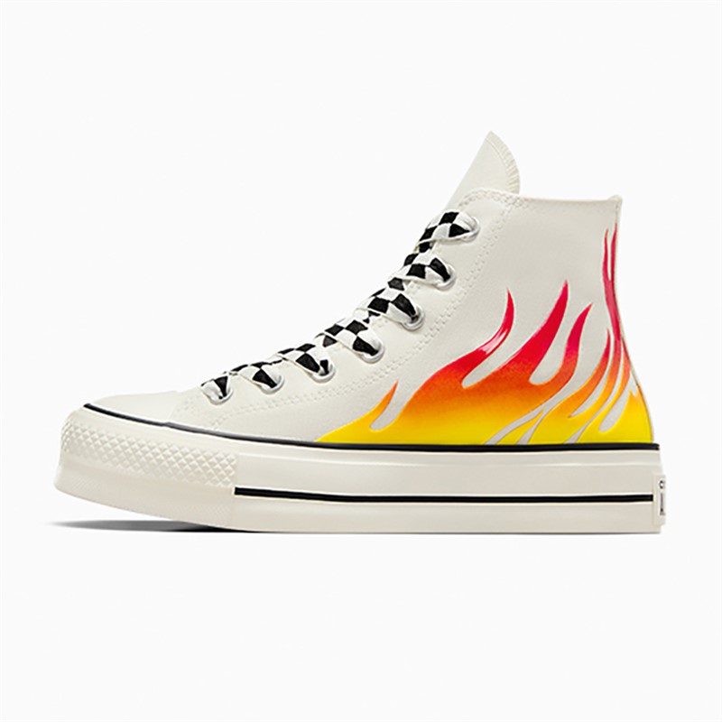 Converse Womens Chuck Taylor All Star Lift Platform Hi Flames Trainers Egret/Enamel Red/Black