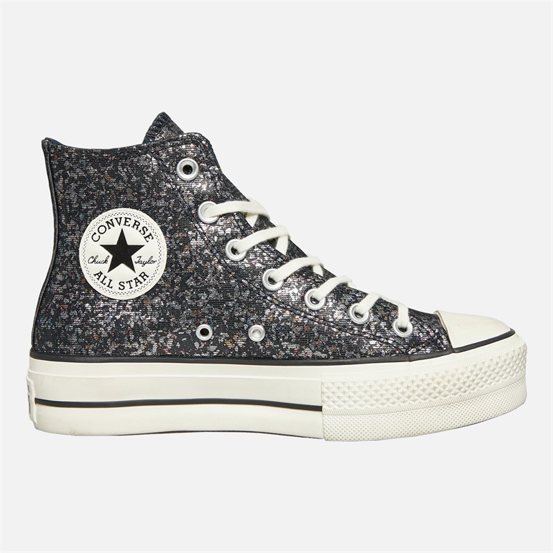 Converse Womens Chuck Taylor All Star Lift Platform Hi Glitter Trainers Into The Void/Egret/Black - Size 7.5