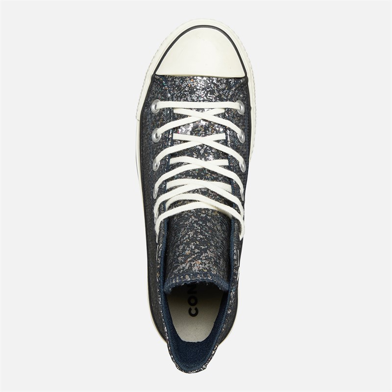 Converse Womens Chuck Taylor All Star Lift Platform Hi Glitter Trainers Into The Void/Egret/Black