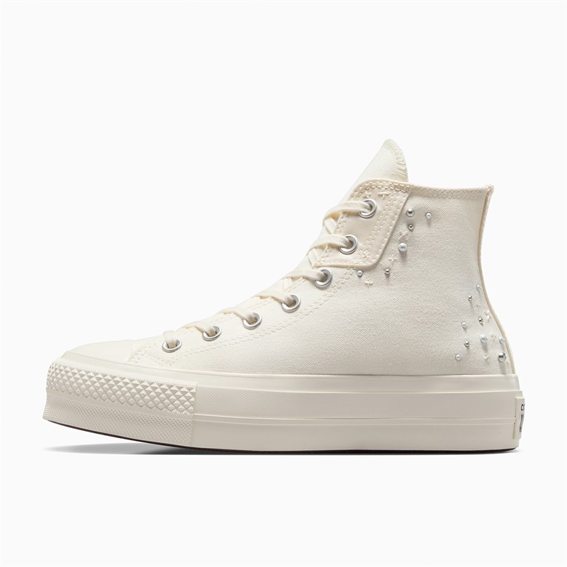 Converse Womens Chuck Taylor All Star Lift Platform Hi Pearls And Studs Trainers Egret/Egret/Black