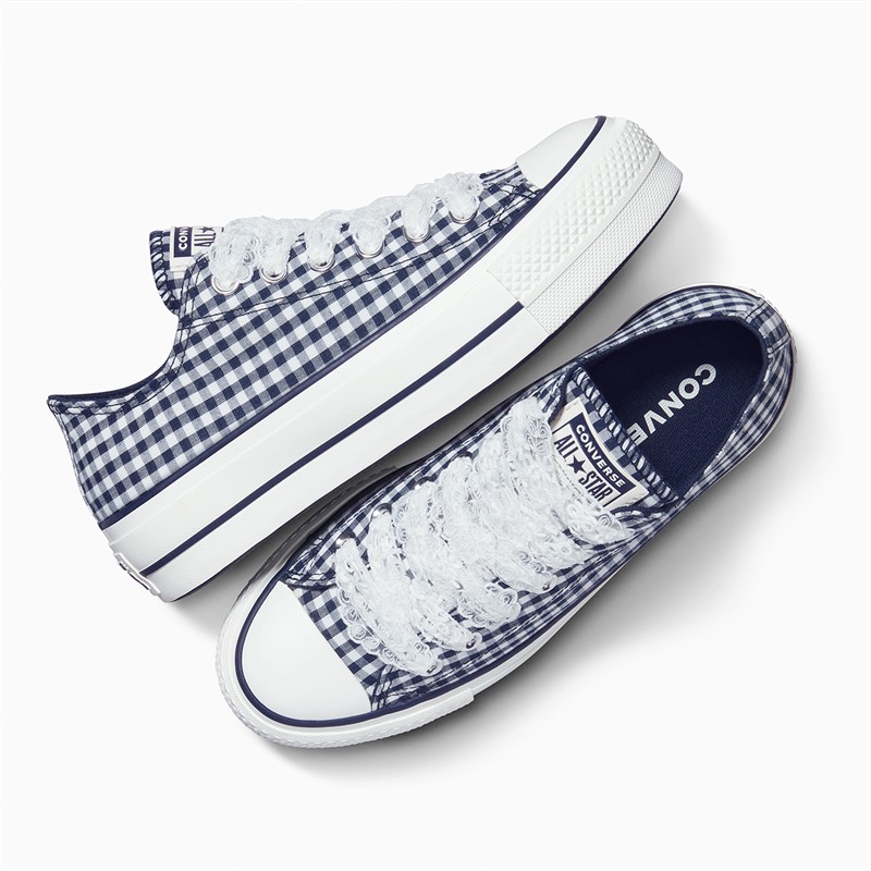 Converse Womens Chuck Taylor All Star Lift Platform Ox Gingham Trainers Obsidian/White/Vintage White