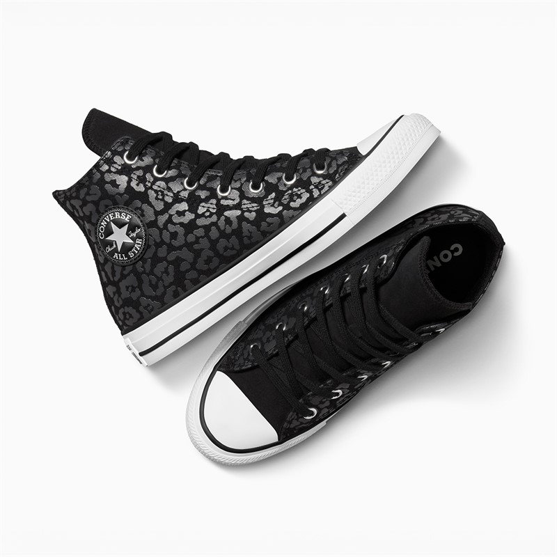 Converse Junior Chuck Taylor All Star Hi Dark Cheetah Print Trainers Dark Matter/Black