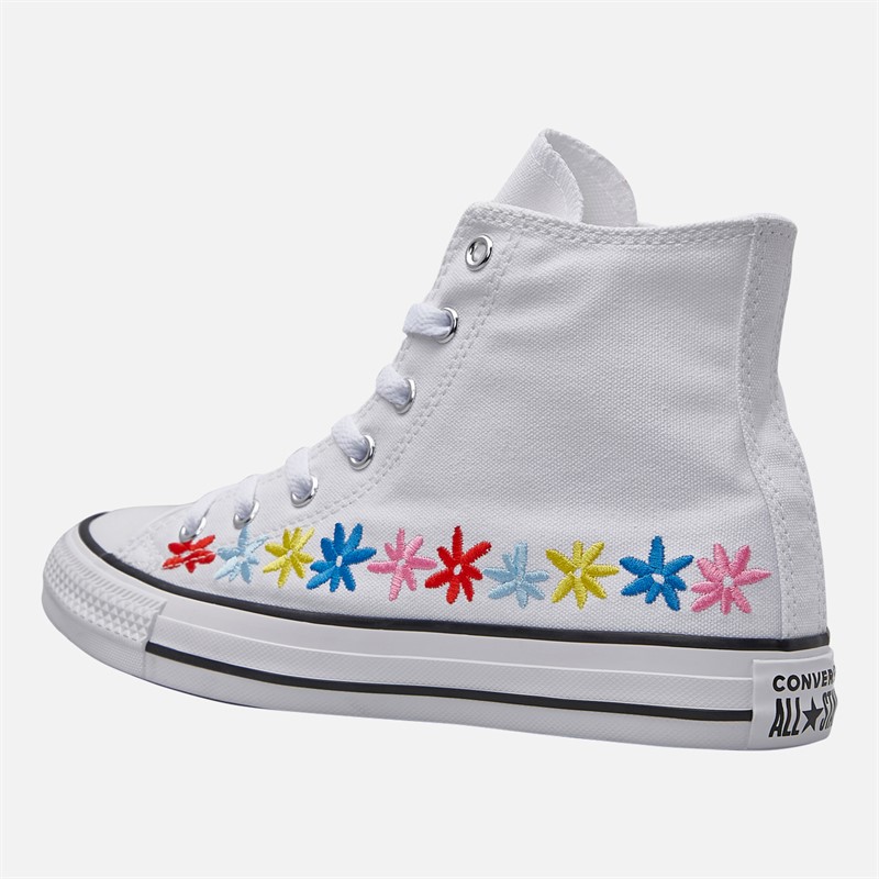 Converse Junior Chuck Taylor All Star Hi Floral Trainers White/Oops Pink/True Sky
