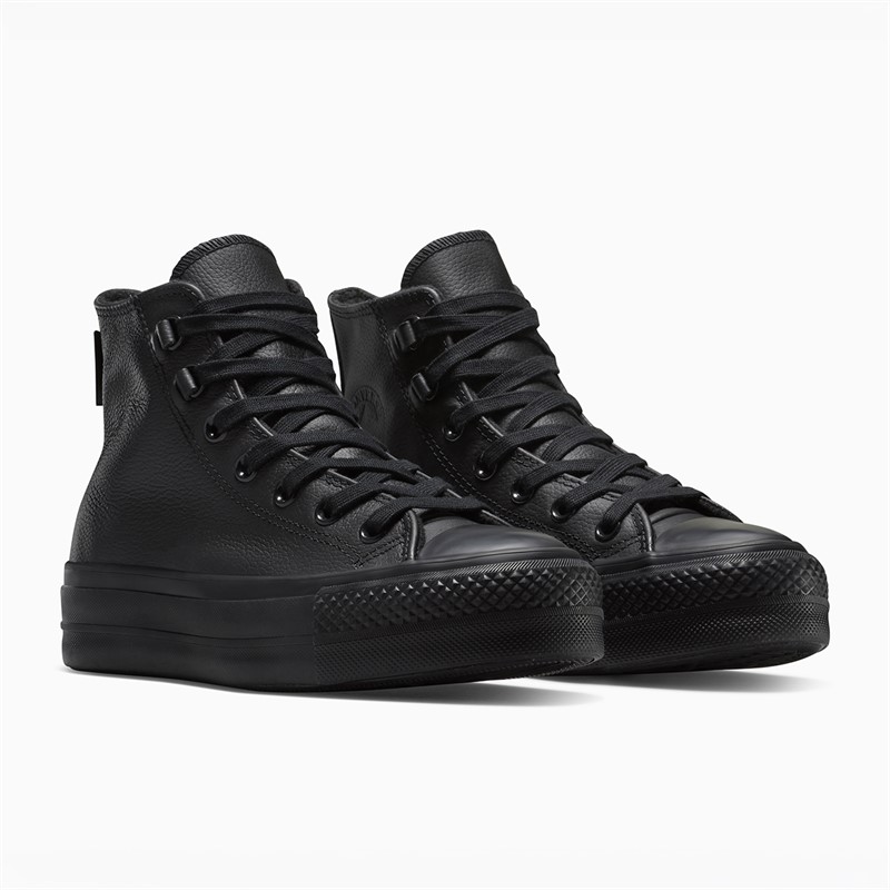 Converse Womens Chuck Taylor All Star Hi Lift Platform Leather Trainers Black/Black/Black