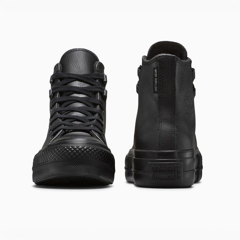 Converse Womens Chuck Taylor All Star Hi Lift Platform Leather Trainers Black/Black/Black