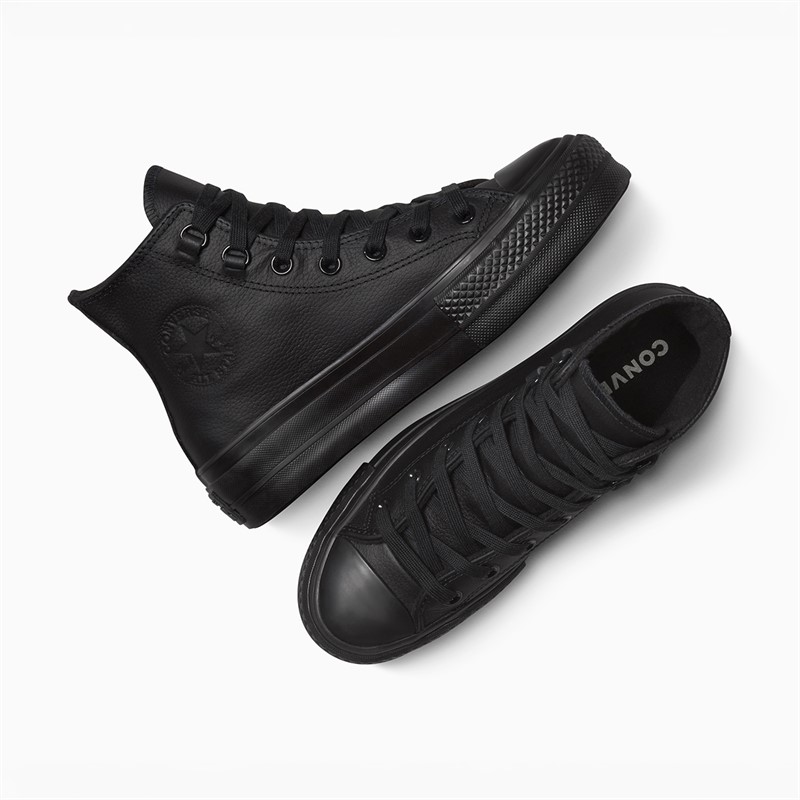 Converse Womens Chuck Taylor All Star Hi Lift Platform Leather Trainers Black/Black/Black