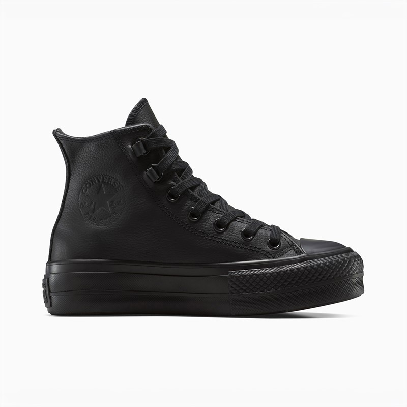 Converse Womens Chuck Taylor All Star Hi Lift Platform Leather Trainers Black/Black/Black