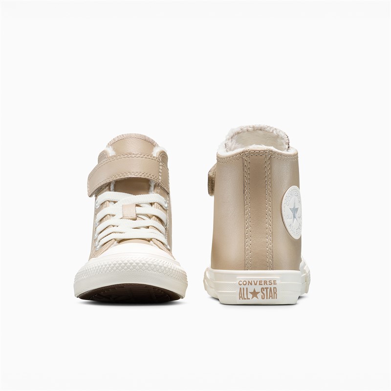 Converse Kids Chuck Taylor All Star Leather Hi Fuzzy Lining Easy On Trainers Vintage Cargo/Egret/Egret