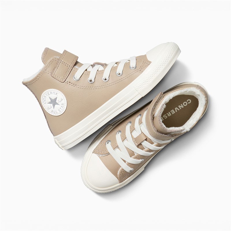 Converse Kids Chuck Taylor All Star Leather Hi Fuzzy Lining Easy On Trainers Vintage Cargo/Egret/Egret
