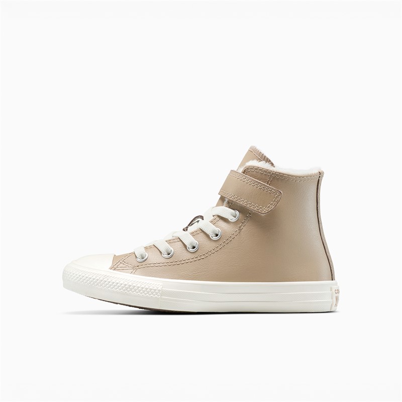 Converse Kids Chuck Taylor All Star Leather Hi Fuzzy Lining Easy On Trainers Vintage Cargo/Egret/Egret