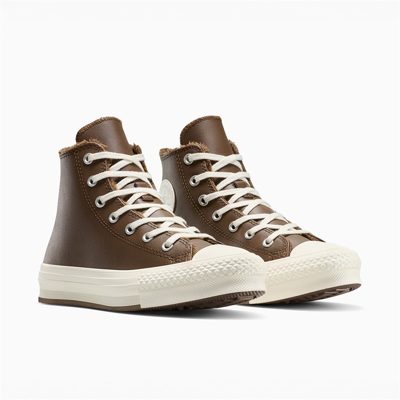 Converse Junior Chuck Taylor All Star Lift Platform Leather Trainers Grounded/Egret/Grounded