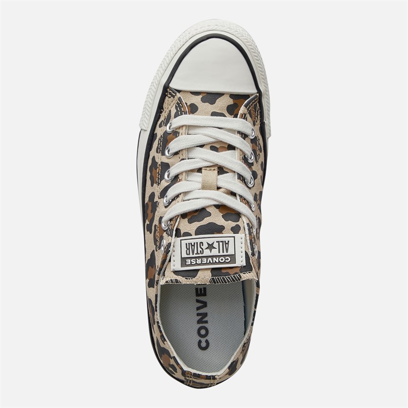 Converse Junior Chuck Taylor All Star Canvas Leopard Trainers Warm Quarry/Vintage White