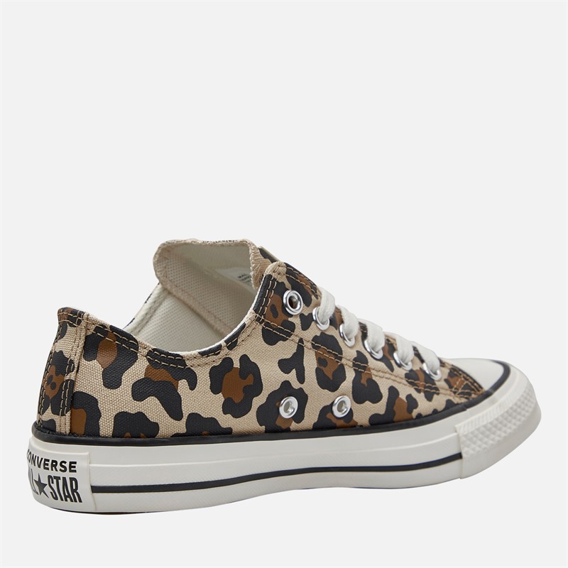 Converse Junior Chuck Taylor All Star Canvas Leopard Trainers Warm Quarry/Vintage White