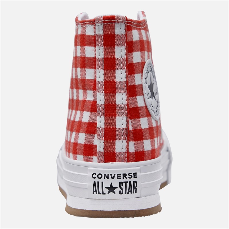 Converse Kids Chuck Taylor All Star Hi EVA Lift Platform Checkered Trainers Vintage White/Red/White