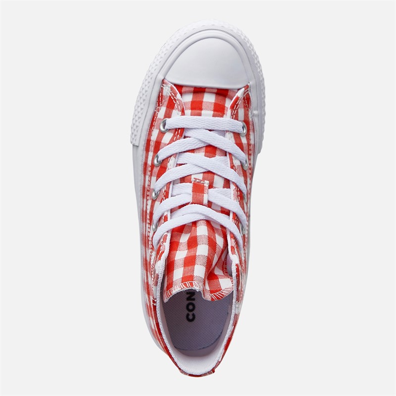 Converse Kids Chuck Taylor All Star Hi EVA Lift Platform Checkered Trainers Vintage White/Red/White