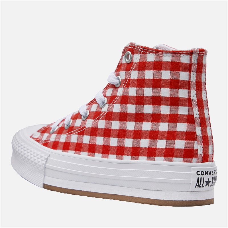 Converse Kids Chuck Taylor All Star Hi EVA Lift Platform Checkered Trainers Vintage White/Red/White