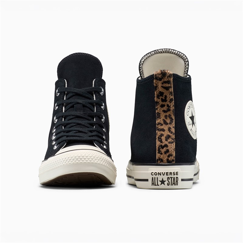 Converse Womens Chuck Taylor All Star Hi Leopard Suede Trainers Black/Sand Dune/Egret