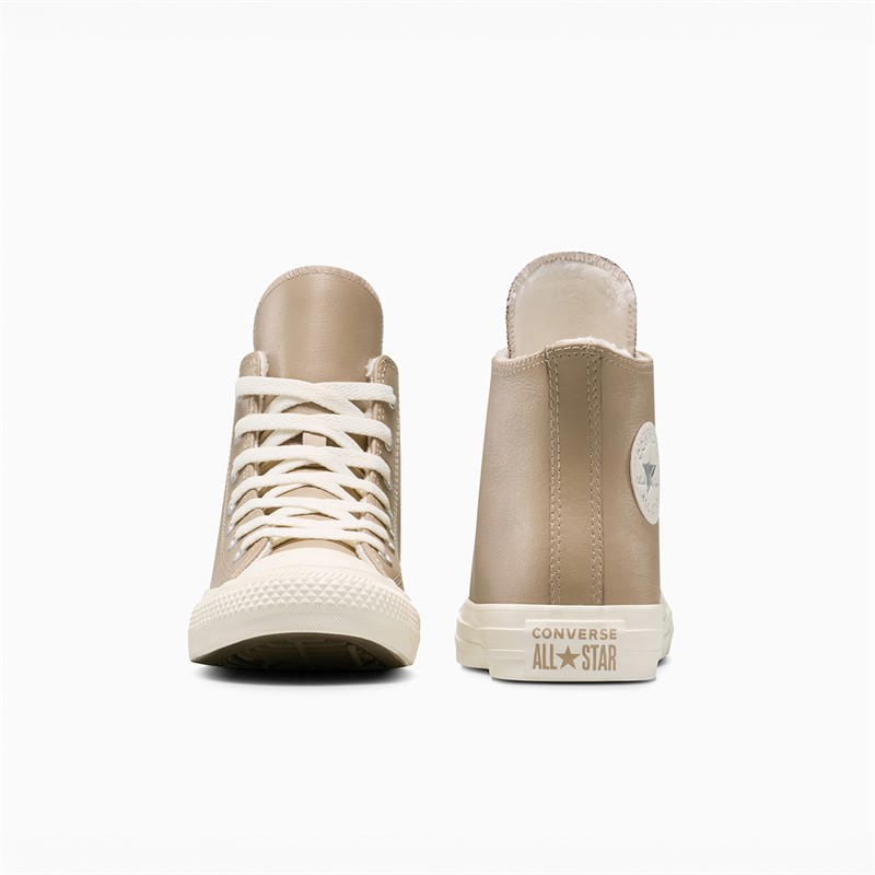 Converse Junior Chuck Taylor All Star Leather Hi Fuzzy Lining Trainers Vintage Cargo/Egret/Egret