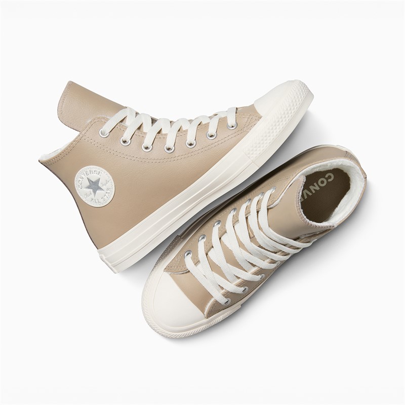 Converse Junior Chuck Taylor All Star Leather Hi Fuzzy Lining Trainers Vintage Cargo/Egret/Egret