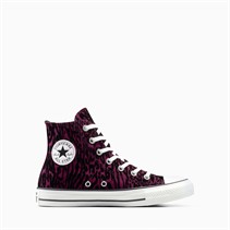 Converse Junior Chuck Taylor All Star Hi Flocked Leopard Print Trainers Frozen Acai/White/Black